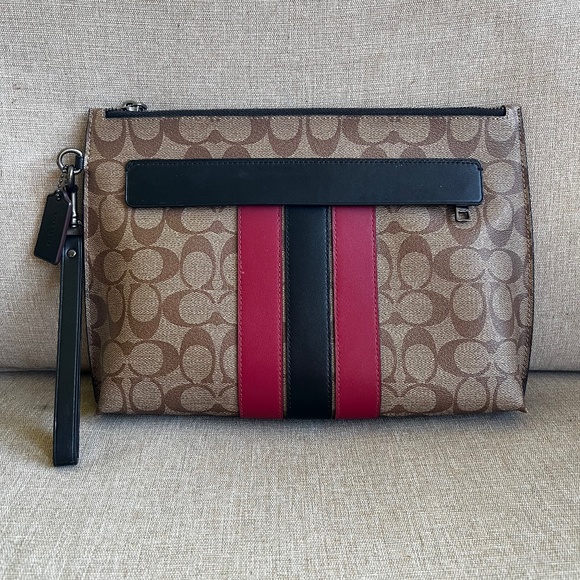Coach Carryall Pouch With Signature Logo and Stripe - Picture 1 of 1